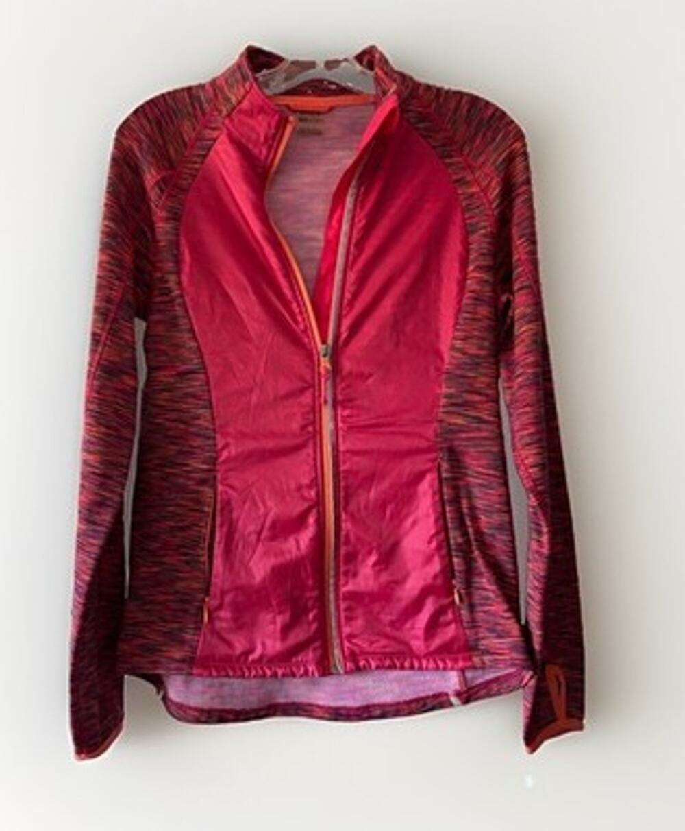 ROXY Women's Jr. Activewear Full Zip Track Jacket Pockets Striped Pink Orange L